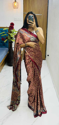 Chandan Fabrics Printed Kalamkari Jacquard Saree(Maroon)