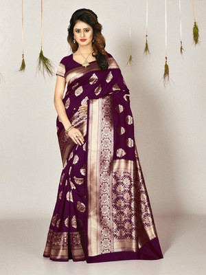LERYZA Woven Banarasi Jacquard Saree(Purple)