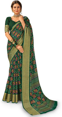 KARAGIRI Floral Print Bollywood Cotton Blend Saree(Green)