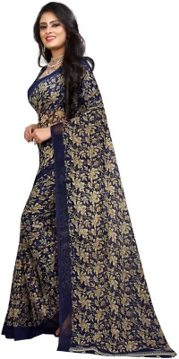 Vimalnath Synthetics Printed Bollywood Georgette Saree(Dark Blue)