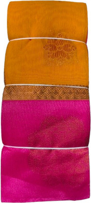 Aadrika Woven Handloom Handloom Pure Cotton Saree(Orange, Pink)