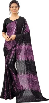 ZNENTERPRISEE Printed Banarasi Cotton Blend Saree(Black)