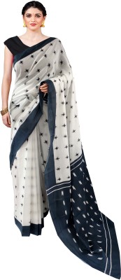 NIKHILAM Blocked Printed, Checkered, Printed, Dyed, Floral Print, Self Design, Digital Print Daily Wear Pure Cotton Saree(White, Grey)