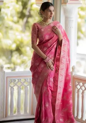 parthfabric Woven, Printed Banarasi Art Silk, Jacquard Saree(Red)