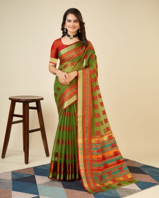 Anjaneya Sarees Woven Bollywood Cotton Silk Saree(Green)