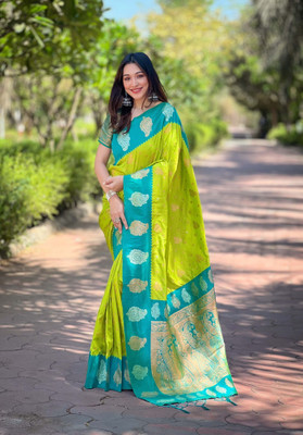 all about you Woven Banarasi Silk Blend Saree(Green)