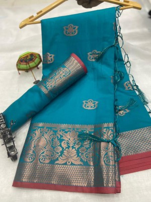 AARAANA Woven Kanjivaram Pure Silk, Art Silk Saree(Light Blue)