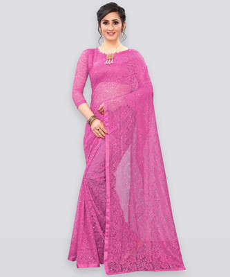 LOROFY Embellished Bollywood Net Saree(Multicolor)