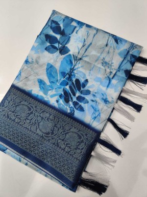 SSHAGUN LIFESTYLE Floral Print Bollywood Cotton Blend Saree(Light Blue)