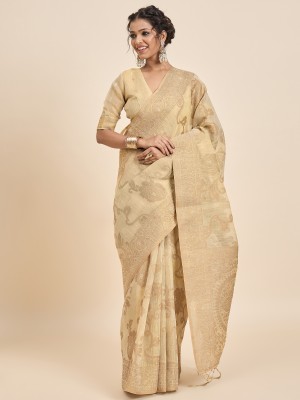 Tasrika Woven, Self Design Banarasi Tissue, Silk Blend Saree(Beige)