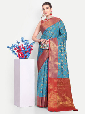 LAVYANSH CREATION Self Design, Woven Banarasi Art Silk, Jacquard Saree(Light Blue)