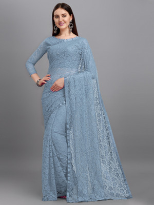 LOROFY Self Design Bollywood Net Saree(Blue)
