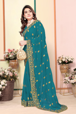 SHUBHDRASHTI NX Embroidered Bollywood Georgette Saree(Light Green)