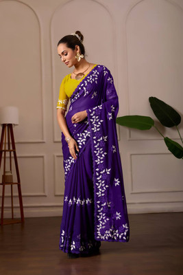 SILKORA Embroidered Bollywood Georgette Saree(Purple)