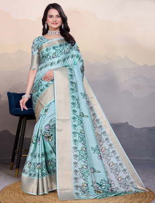 Divastri Embellished, Printed Bollywood Silk Blend, Art Silk Saree(Light Blue)