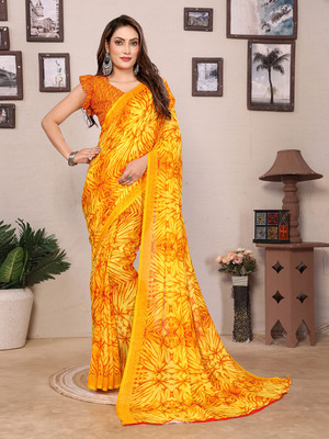 Moda Rapido Floral Print Daily Wear Georgette Saree(Yellow)