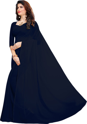 RK Fashions Solid/Plain Bollywood Georgette Saree(Dark Blue)