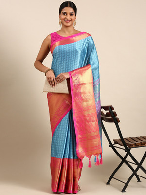 KCF Woven Narayanpet Cotton Silk Saree(Light Blue)
