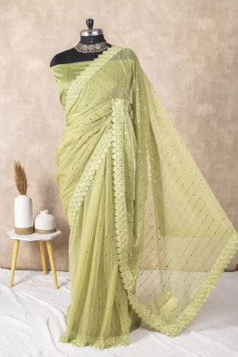 Amavii Embellished Bollywood Lycra Blend Saree(Light Green)