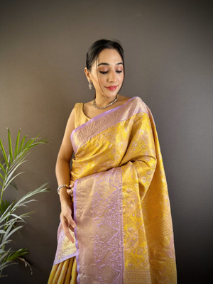 SHARDHA FASHION Embroidered Banarasi Pure Silk Saree(Multicolor)