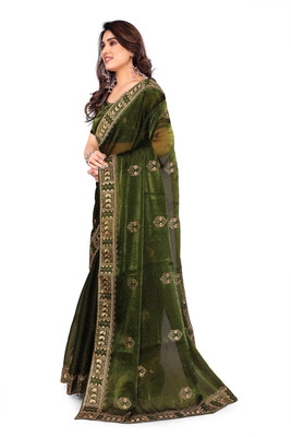 KHRITI FAB Embroidered Bollywood Jimmy choo Saree(Light Green)
