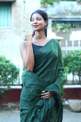 SARADA HANDLOOMN Solid/Plain Handloom Pure Cotton Saree(Dark Green)