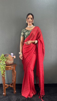 Aika Printed Bollywood Chiffon Saree(Red)