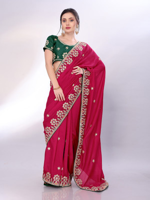 ZARISTACREATION Embroidered Bollywood Silk Blend Saree(Red)