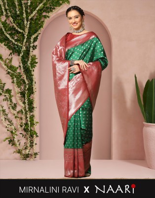 Divastri Woven, Embellished, Self Design Banarasi Silk Blend, Jacquard Saree(Green, Red, Multicolor)
