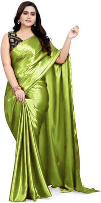 PCDESIGNER Solid/Plain Bollywood Satin Saree(Light Green)