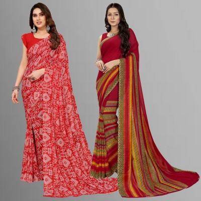 Anand Sarees Floral Print, Polka Print, Ombre, Printed Bollywood Georgette Saree(Pack of 2, Red)