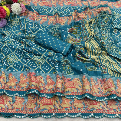 V KAPIL AND CO Printed, Embellished Bandhani Art Silk Saree(Purple)