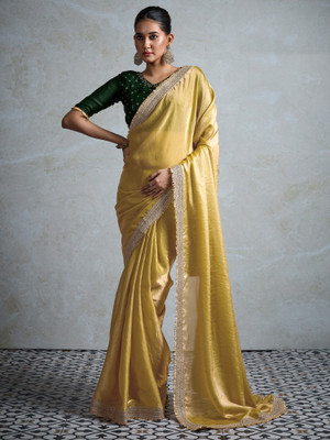 ANOUK Embellished Bollywood Chiffon Saree(Yellow)