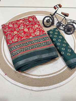 Saraswati Fab Printed Kalamkari Mulmul Saree(Red)