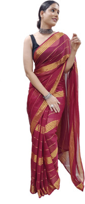 Sidhidata Striped Bollywood Georgette Saree(Maroon)