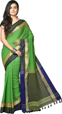 crochetin Woven Handloom Handloom Cotton Blend Saree(Green, Blue)