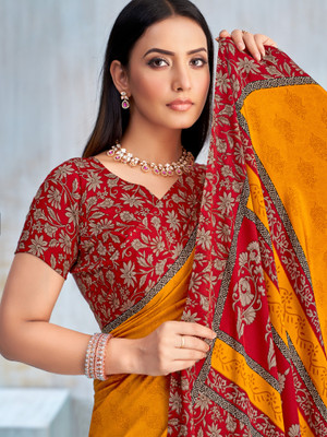 Sareemall Printed Daily Wear Crepe Saree(Yellow)