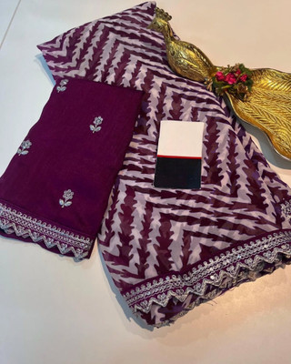 Clever Clothing Printed, Embroidered Daily Wear Georgette Saree(Purple)
