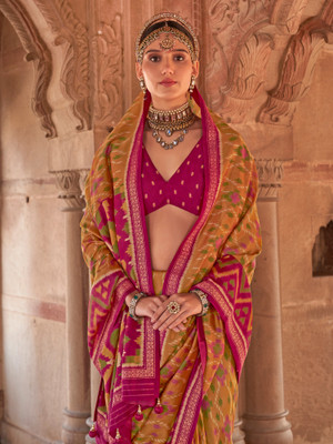 ANOUK Printed Patola Silk Blend Saree(Brown)