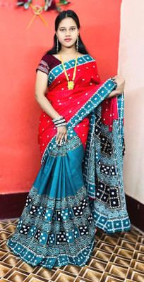 ARTFULTHREADS Printed, Graphic Print Sambalpuri Pure Cotton Saree(Multicolor)