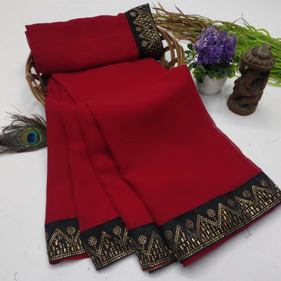 Dhamrol Embellished Bollywood Georgette Saree(Red)