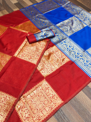 NESHVI ENTERPRISE Woven Banarasi Jacquard, Silk Blend Saree(Red)