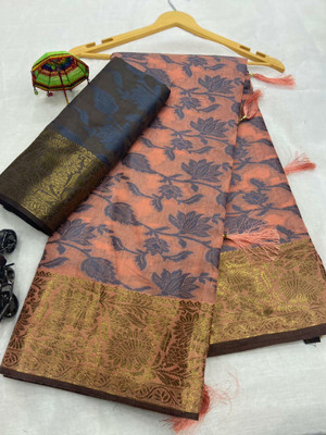 Gajal Printed Kanjivaram Pure Cotton, Cotton Silk Saree(Orange)