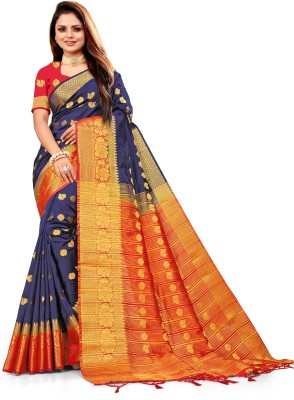 ANISSA SAREE Woven Kanjivaram Art Silk Saree(Dark Blue)