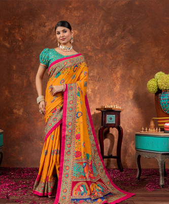 ANOUK Printed Daily Wear Silk Blend Saree(Mustard)