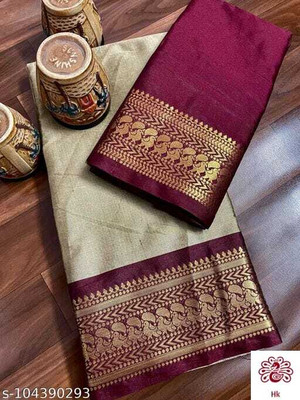creazy fashion Self Design Banarasi Cotton Silk Saree(Multicolor)