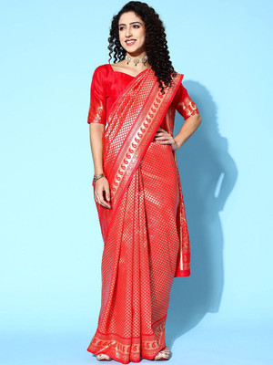 Anouk Rustic Woven Dharmavaram Silk Blend Saree(Red)