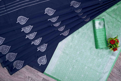 cosfic Embellished, Woven Bollywood Jacquard, Pure Silk Saree(Dark Blue)