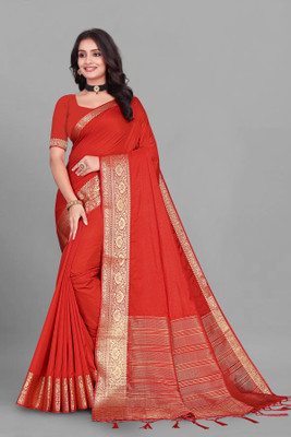 Aarunika fashion Solid/Plain Bollywood Pure Silk Saree(Red)
