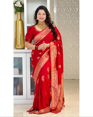 CKDESIGNER Woven Banarasi Jacquard Saree(Red)
